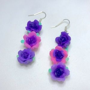 Resin Rose Flower Gold Plated Drop Earrings Handcrafted 🦄3 for $15 /4 for $20🦄